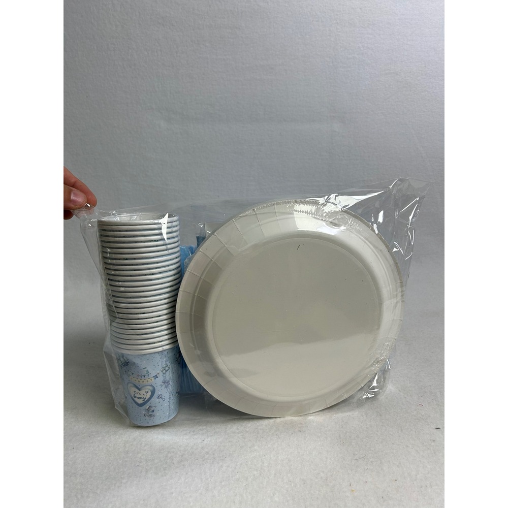 Baby Shower Ideakuku Boy Blue It's a Boy Party Supplies Set Plates Cups Cutlery - Picture 4 of 8